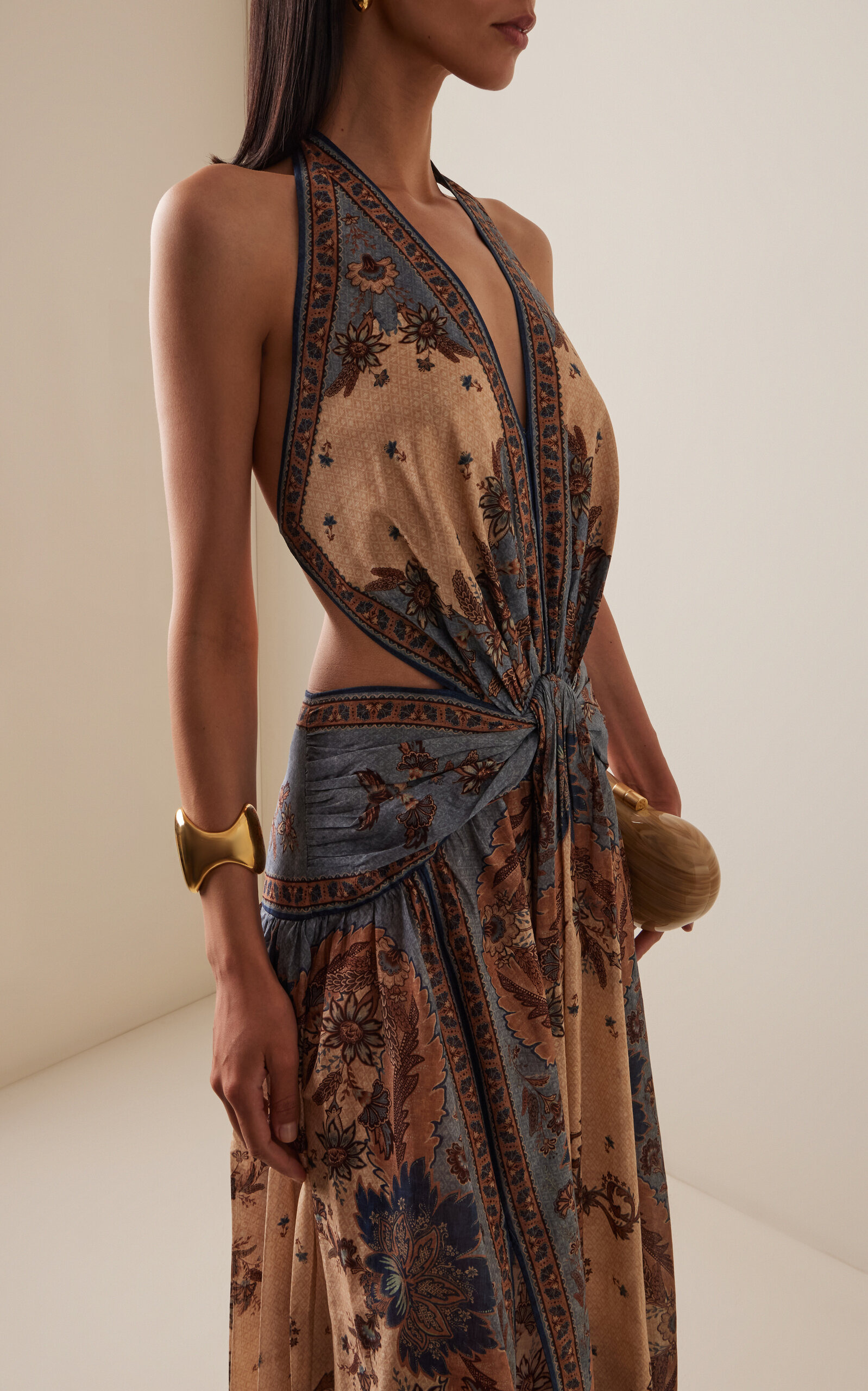 Ascension Printed Cotton Maxi Halter Dress blue - 3