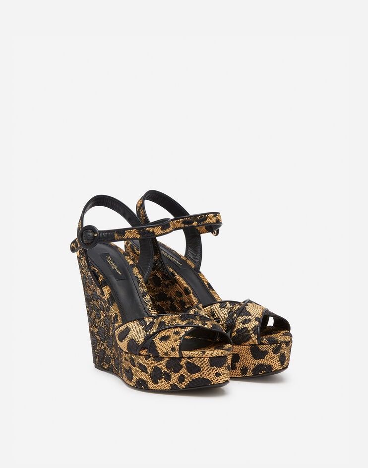 Raffia leopard print wedge sandals - 2