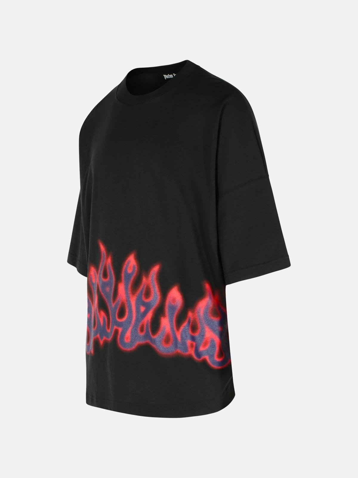 'FLAMES' BLACK COTTON T-SHIRT - 2