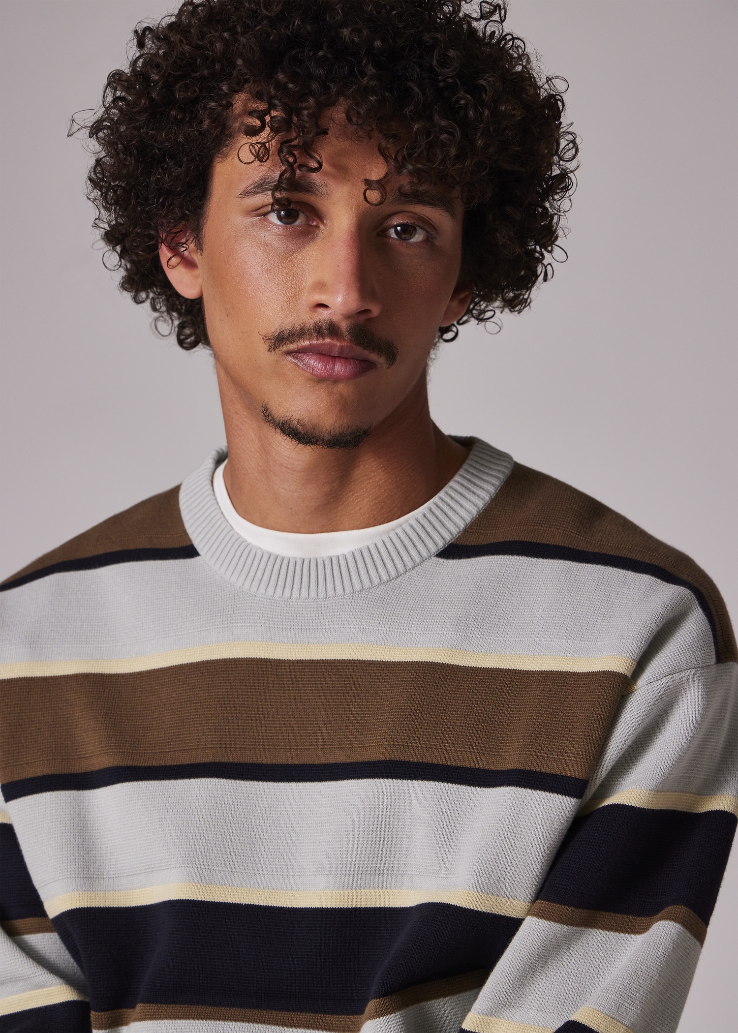 Grey And Khaki Stripe Milano Cotton Sweater - 5