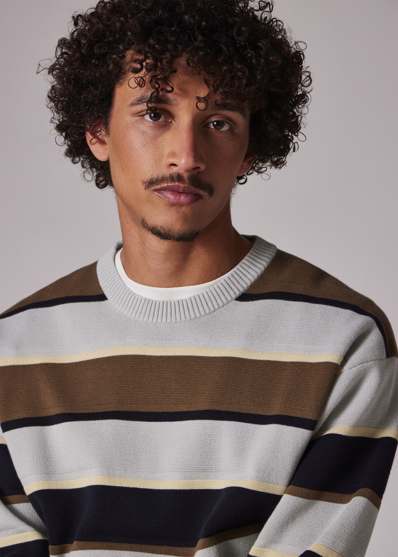 Grey And Khaki Stripe Milano Cotton Sweater 5