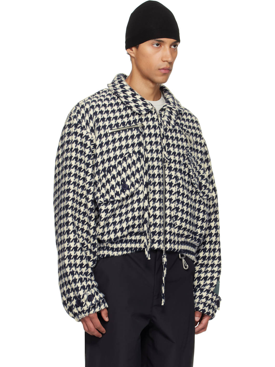 Navy & White Houndstooth Storm Flap Jacket - 2