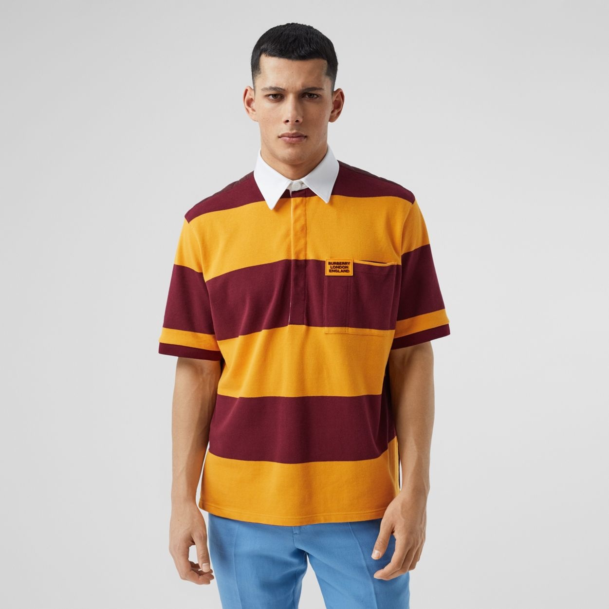 Striped Cotton and Diamond Quilted Polo Shirt - 6