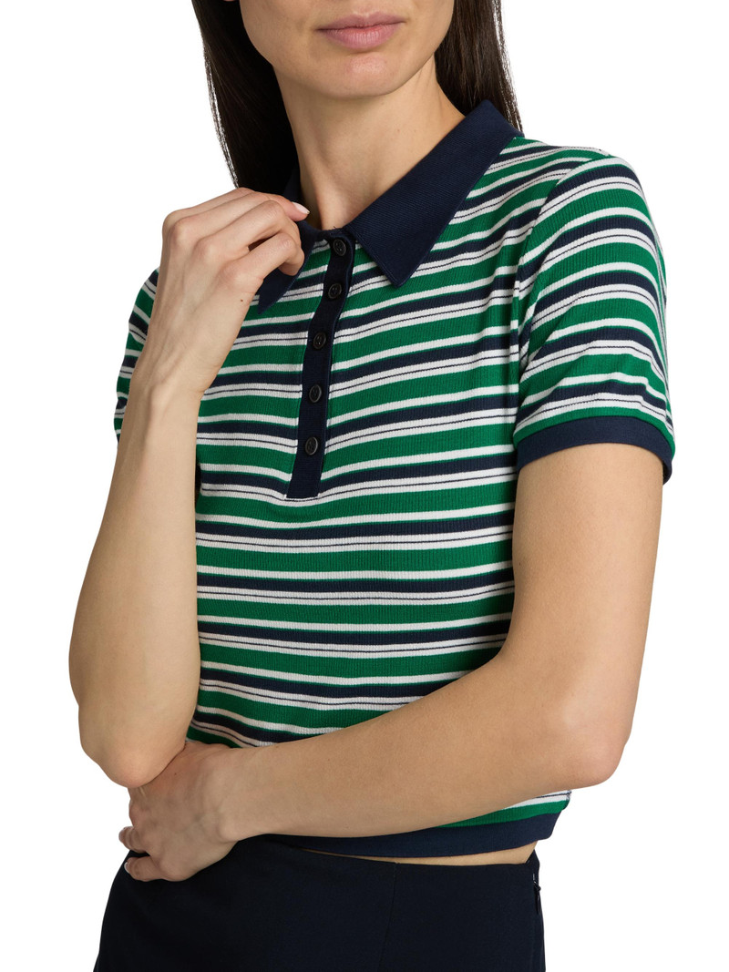 Women's Marnie Striped Knit Crop Polo Top - Kelly Green Stripe 6