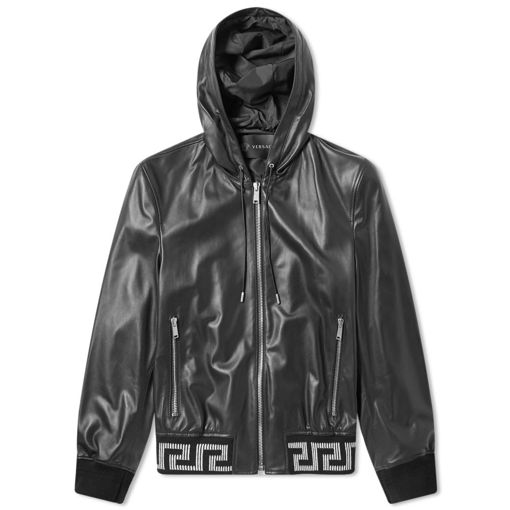 Versace Hooded Greek Rib Leather Jacket - 1