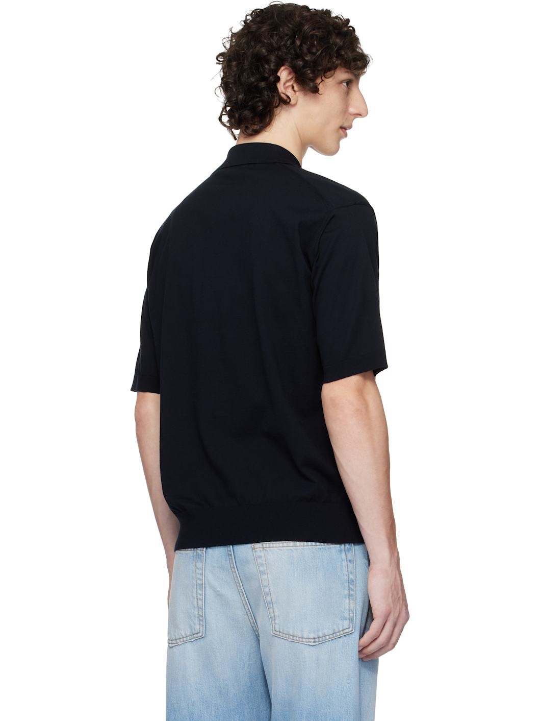 Navy Super High Gauge Cotton Knit Polo - 3