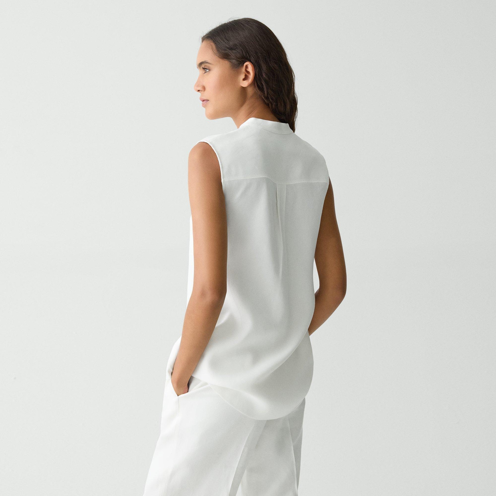 Sleeveless Asymmetrical Shirt in Linen-Viscose - 4