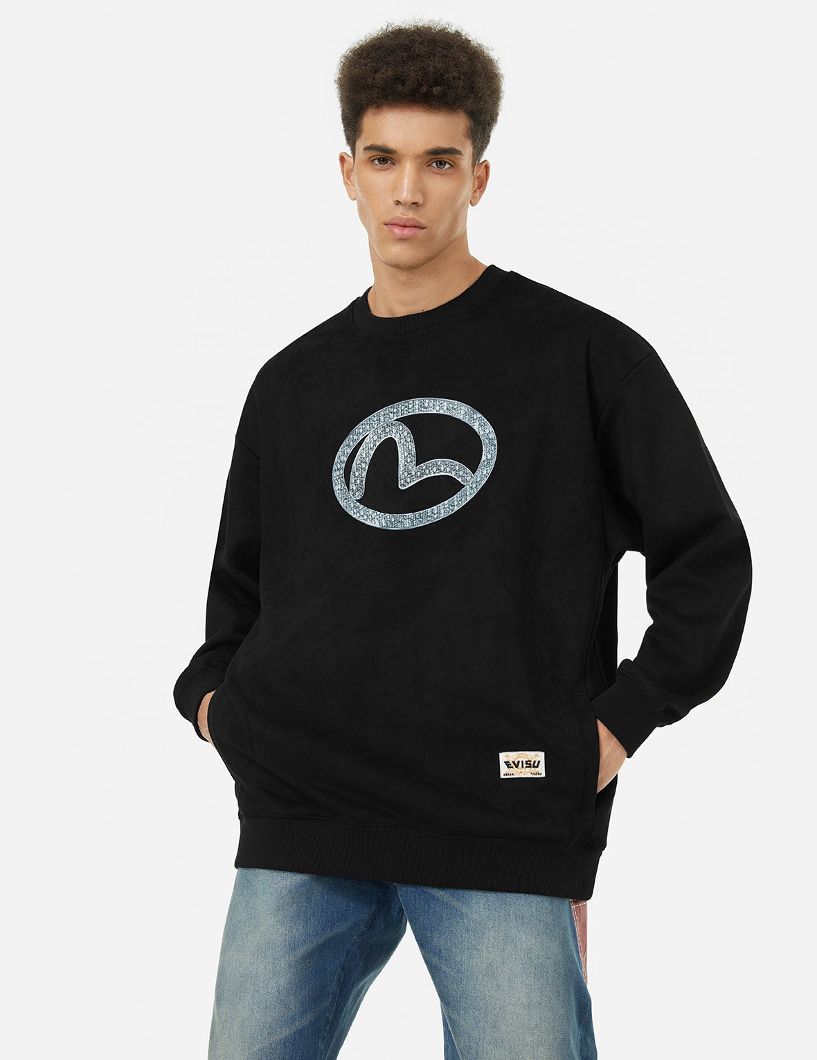 Faux Diamond Seagull Embroidery Loose Fit Sweatshirt - 5