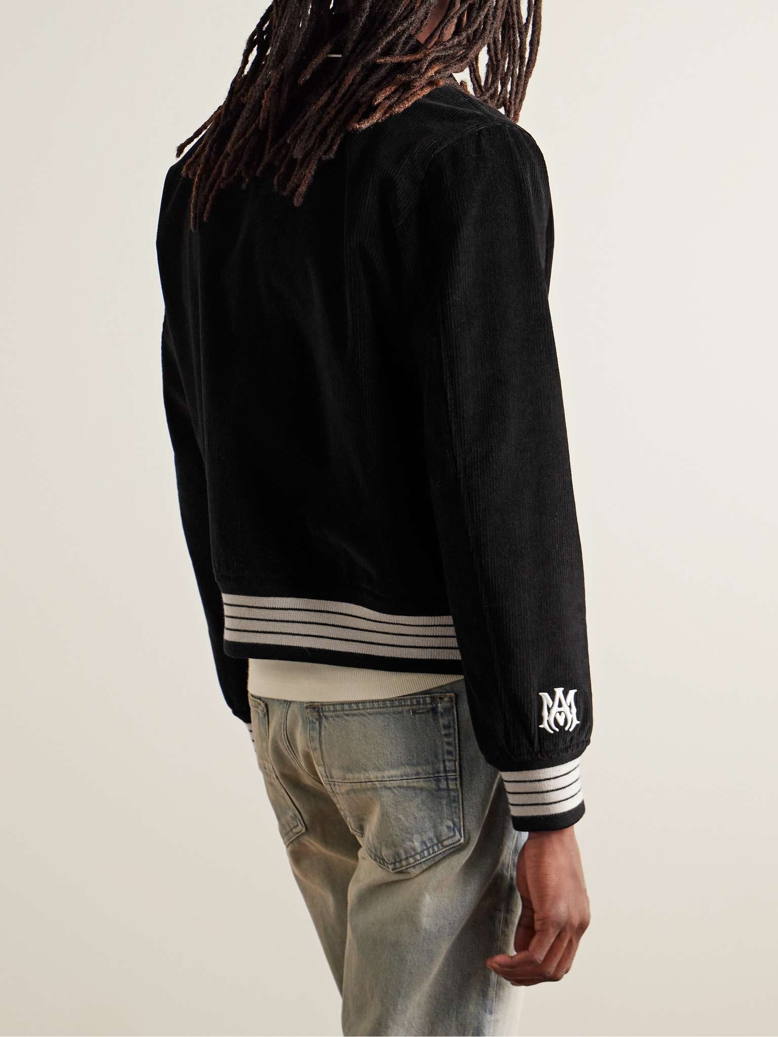 Logo-Appliquéd Leather-Trimmed Cotton-Blend Corduroy Varsity Jacket - 4