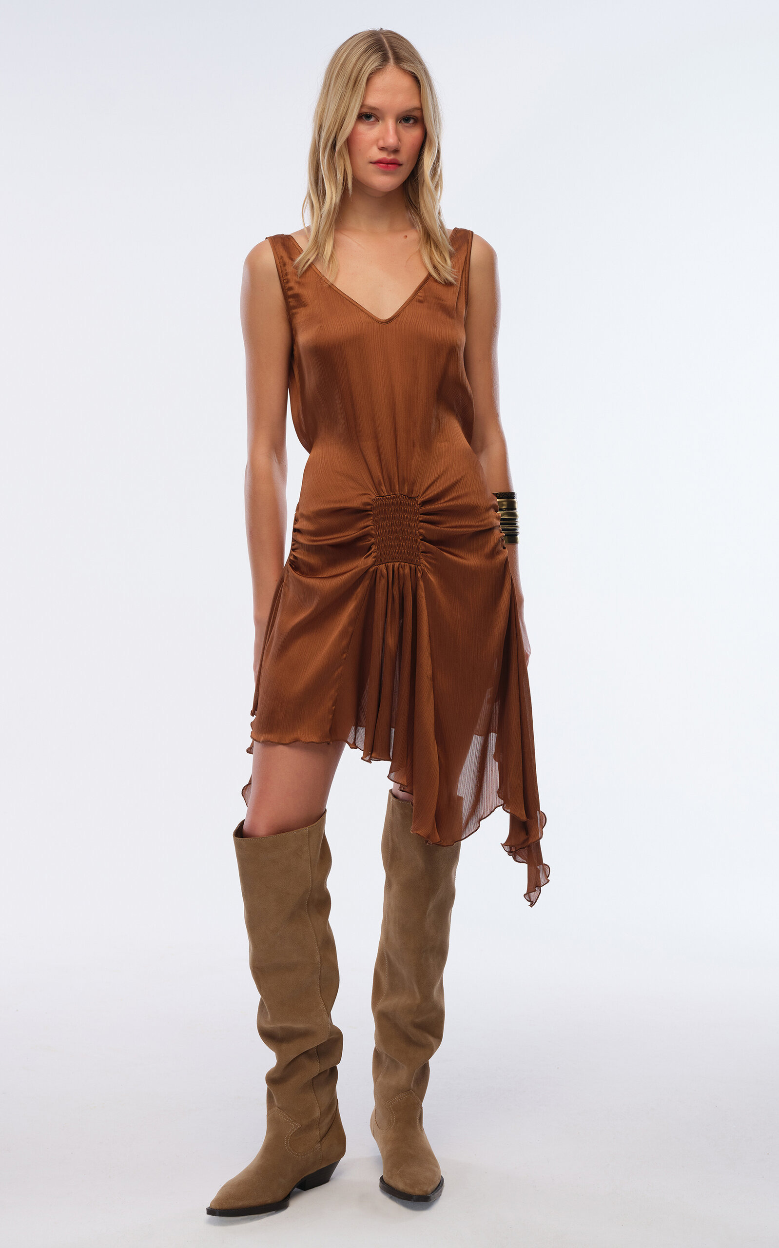 Clemens Gathered Satin Mini Dress brown - 2