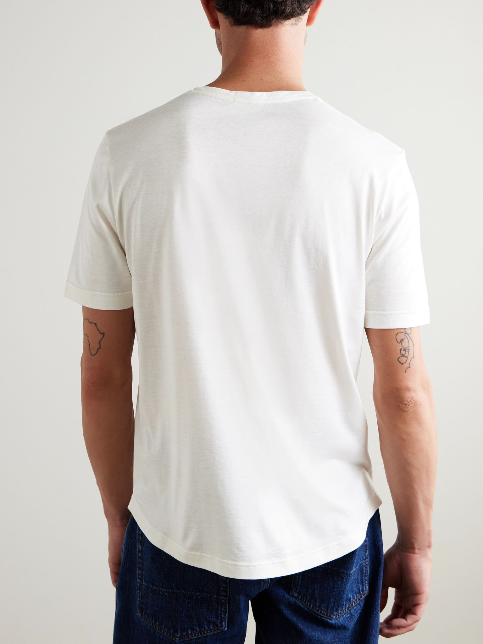 Slim-Fit Silk and Cotton-Blend Jersey T-Shirt White - 4