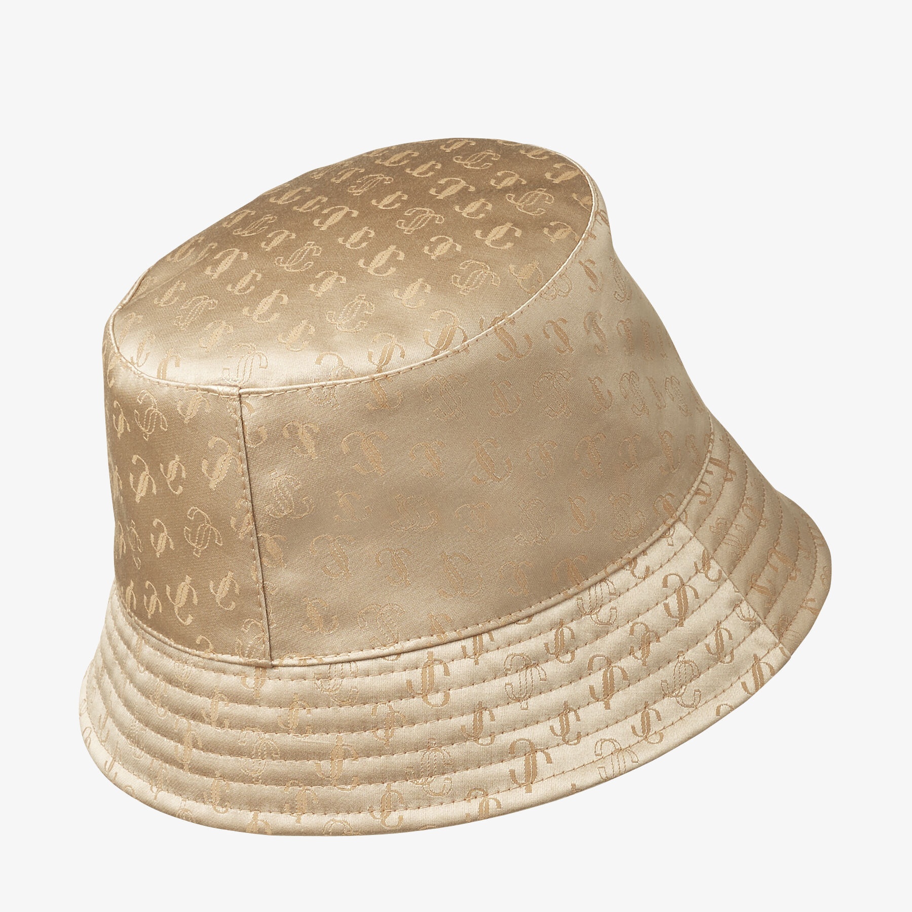 JIMMY CHOO Renata Camel Cotton and Silk JC Monogram-Jacquard Bucket Hat |  REVERSIBLE