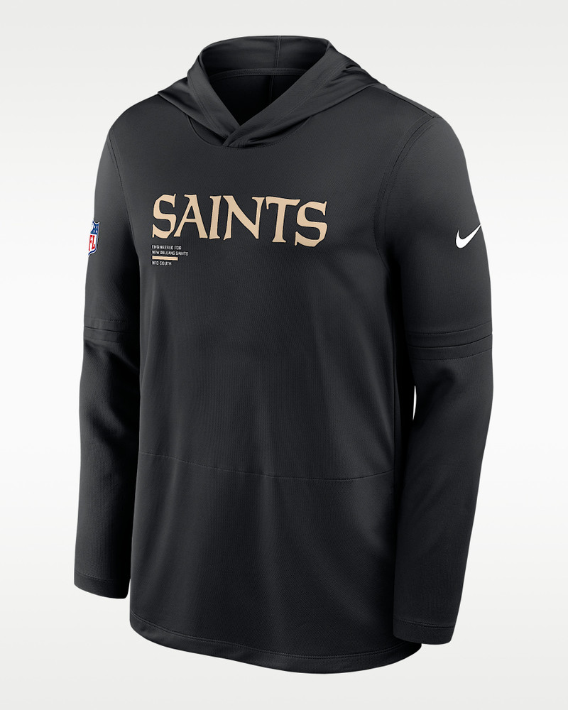 New Orleans Saints Pure Fury Sideline Men's Nike Dri-FIT NFL Long-Sleeve Hooded Top 1