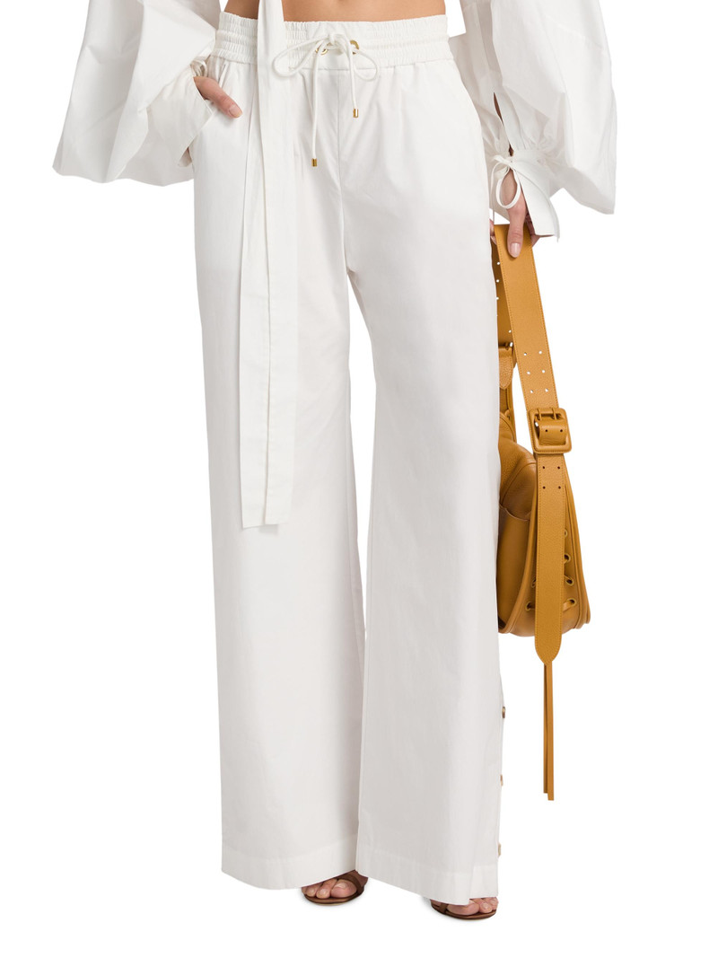 Women's Story Side-Button Cotton Track Pants - Ivory 3