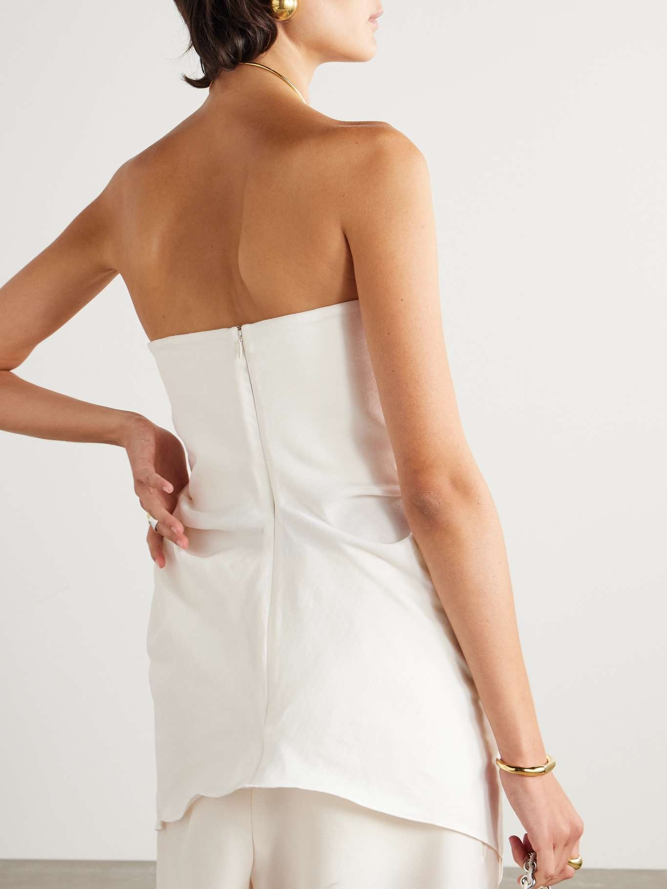 Tuiren strapless gathered stretch linen and cotton-blend tunic - 3