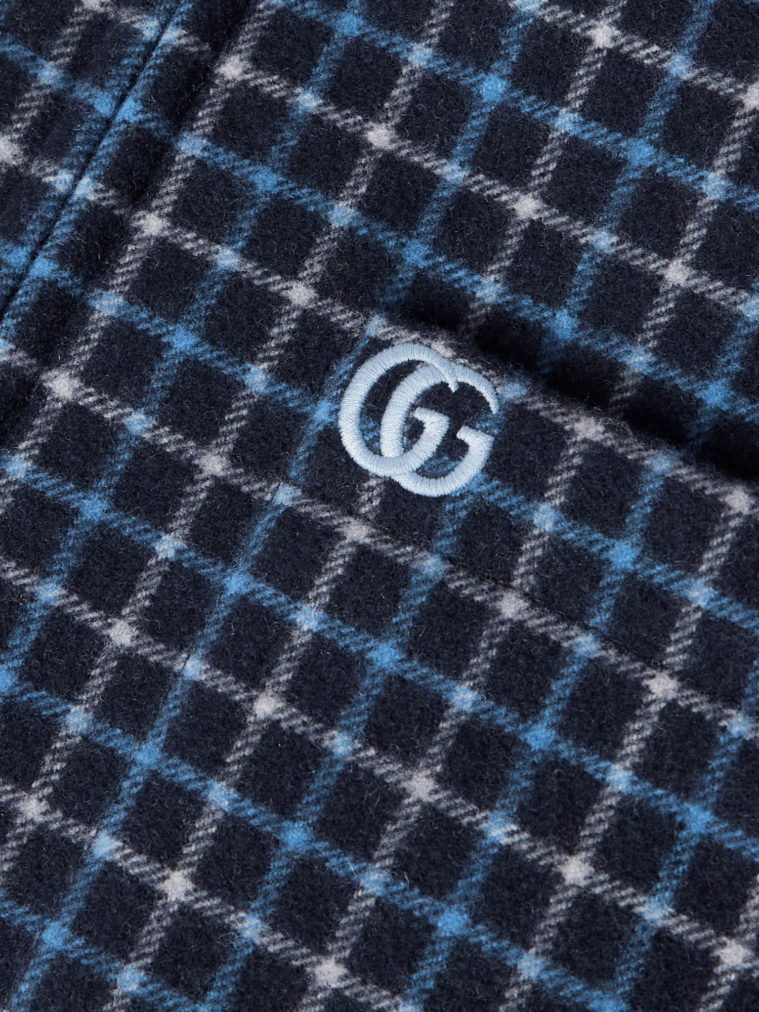 Padded Checked Brushed Wool-Blend Flannel Overshirt Navy - 5