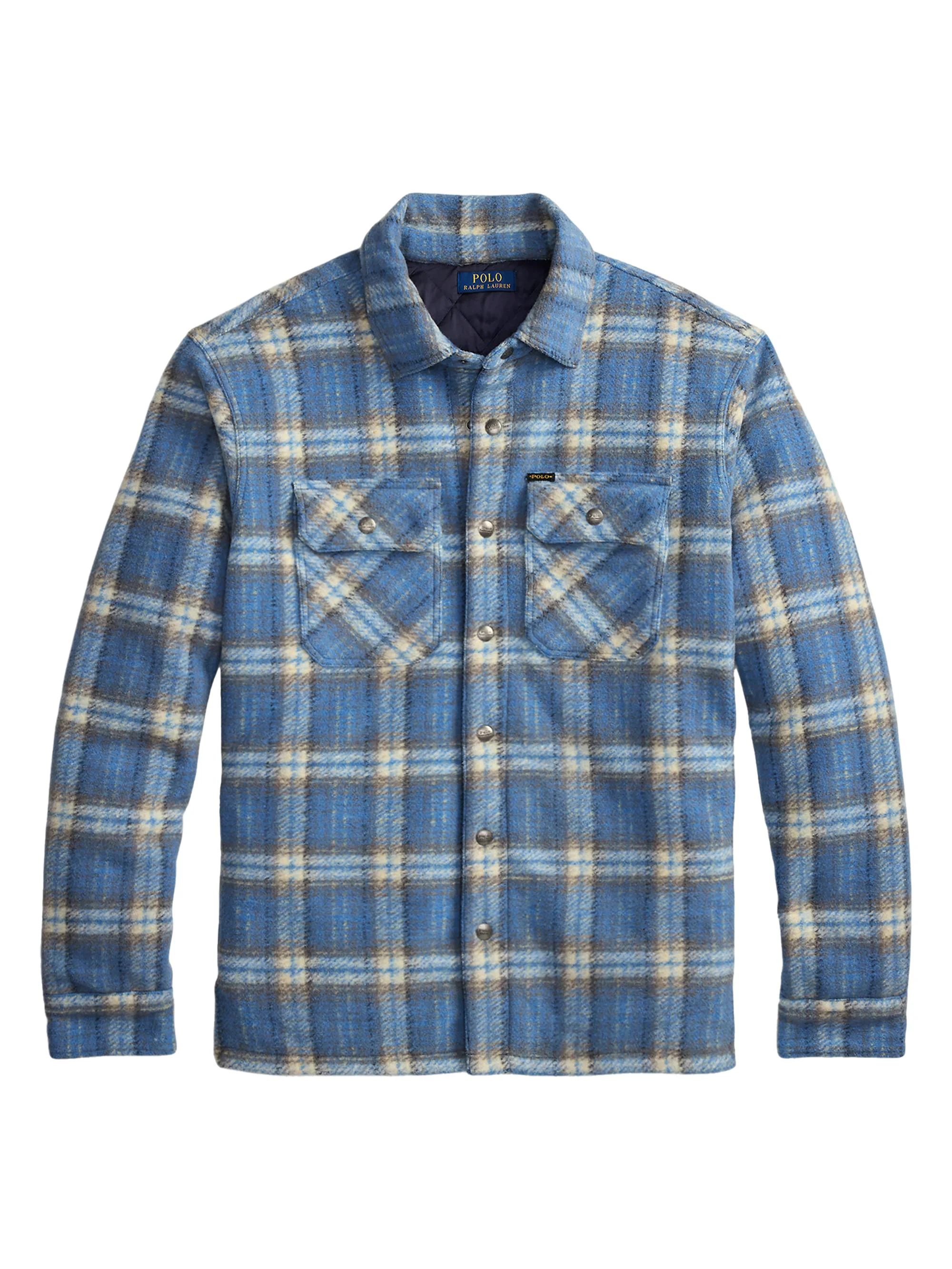 Men's Plaid Felted Wool Shirt - Blue Plaid Multi - 1
