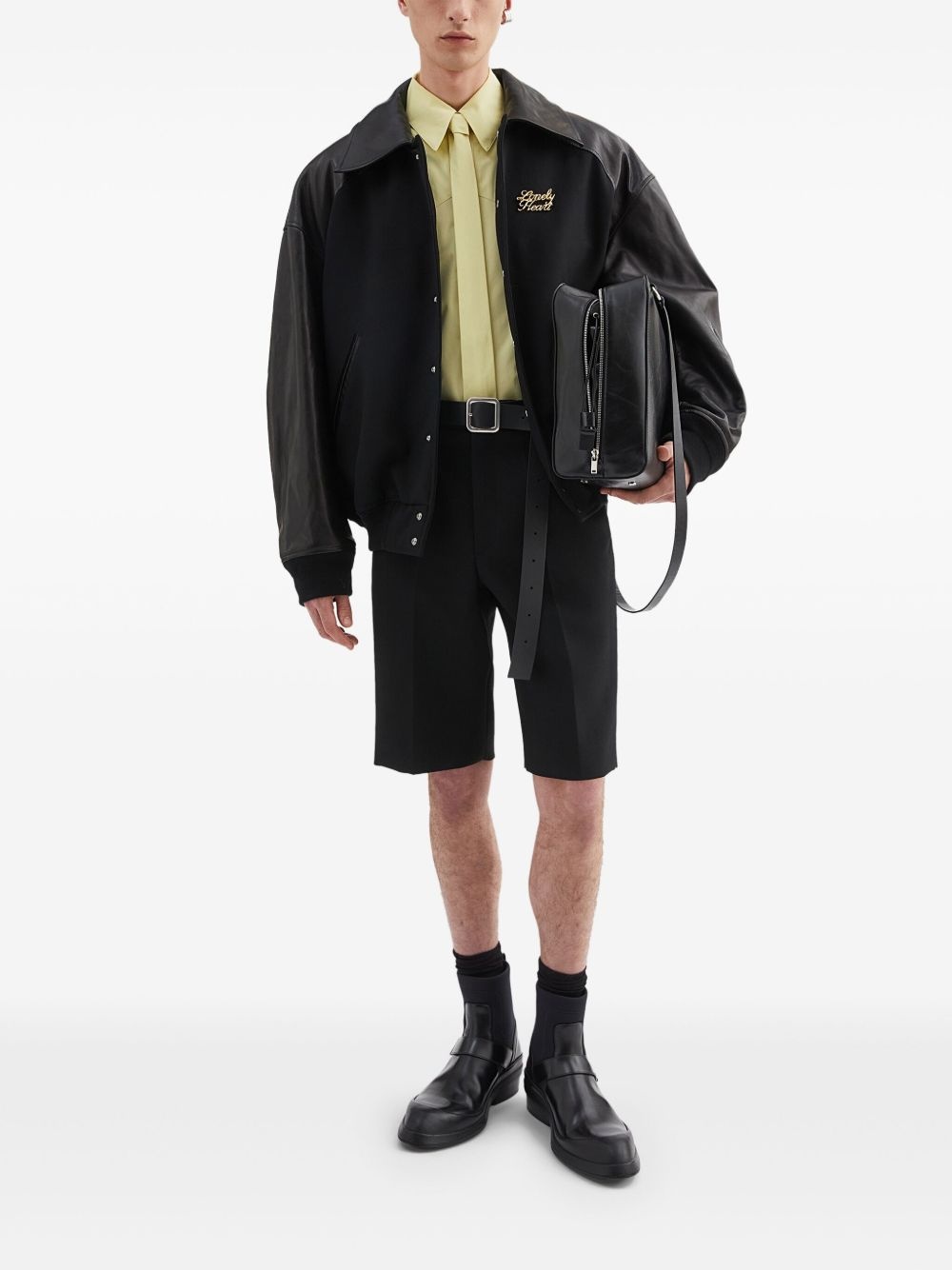 panelled leather jacket - 2