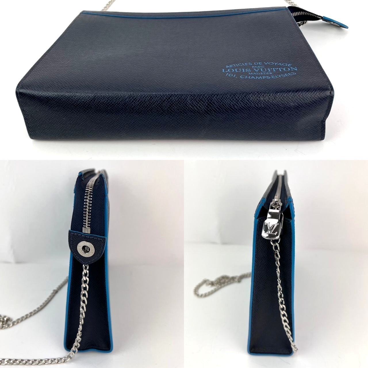 Louis Vuitton Pochette Voyage MM Taiga Dark Blue Leather Hand Bag Limited Edition - 5