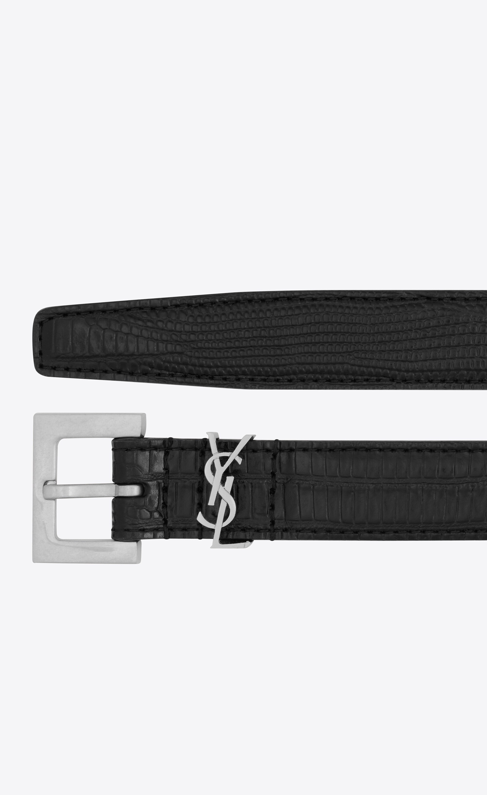 cassandre thin belt with square buckle in lizard-embossed leather - 2