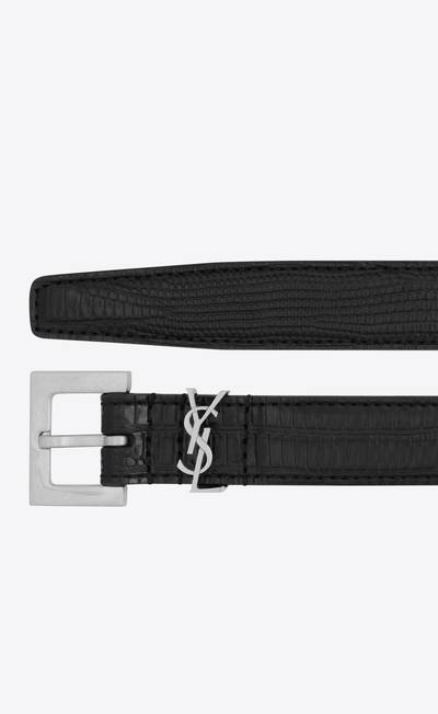 SAINT LAURENT cassandre thin belt with square buckle in lizard-embossed leather outlook