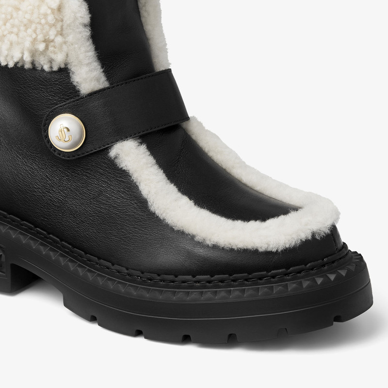 Shea Ankle Boot Flat Black Leather Shearling Ankle Boots 3