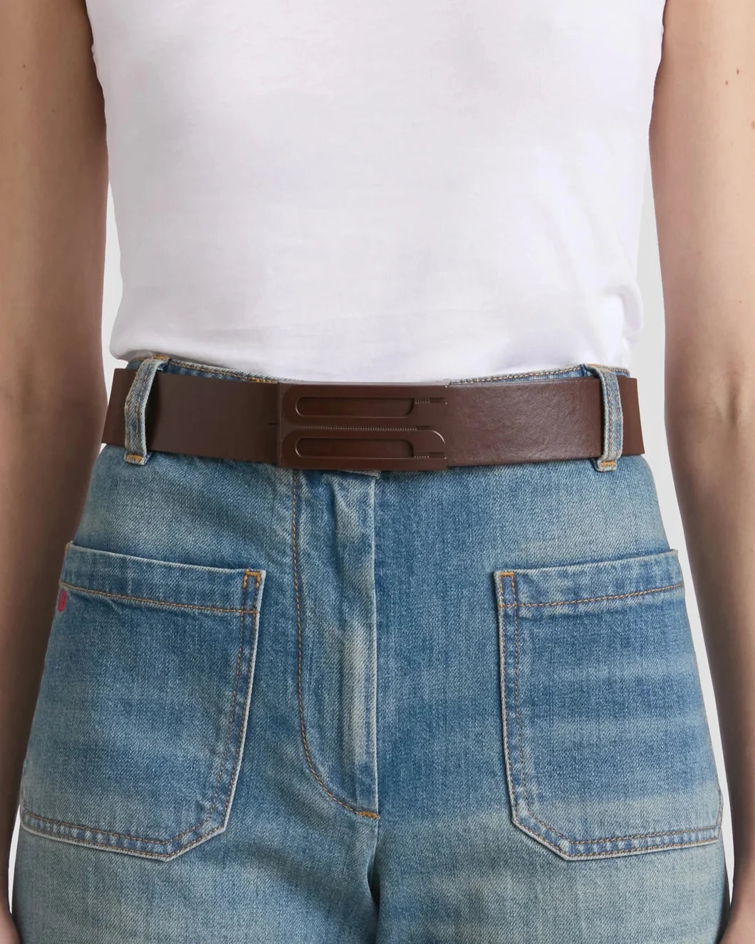 TONAL JUMBO FRAME BELT IN DARK BROWN SMOOTH LEATHER - 2