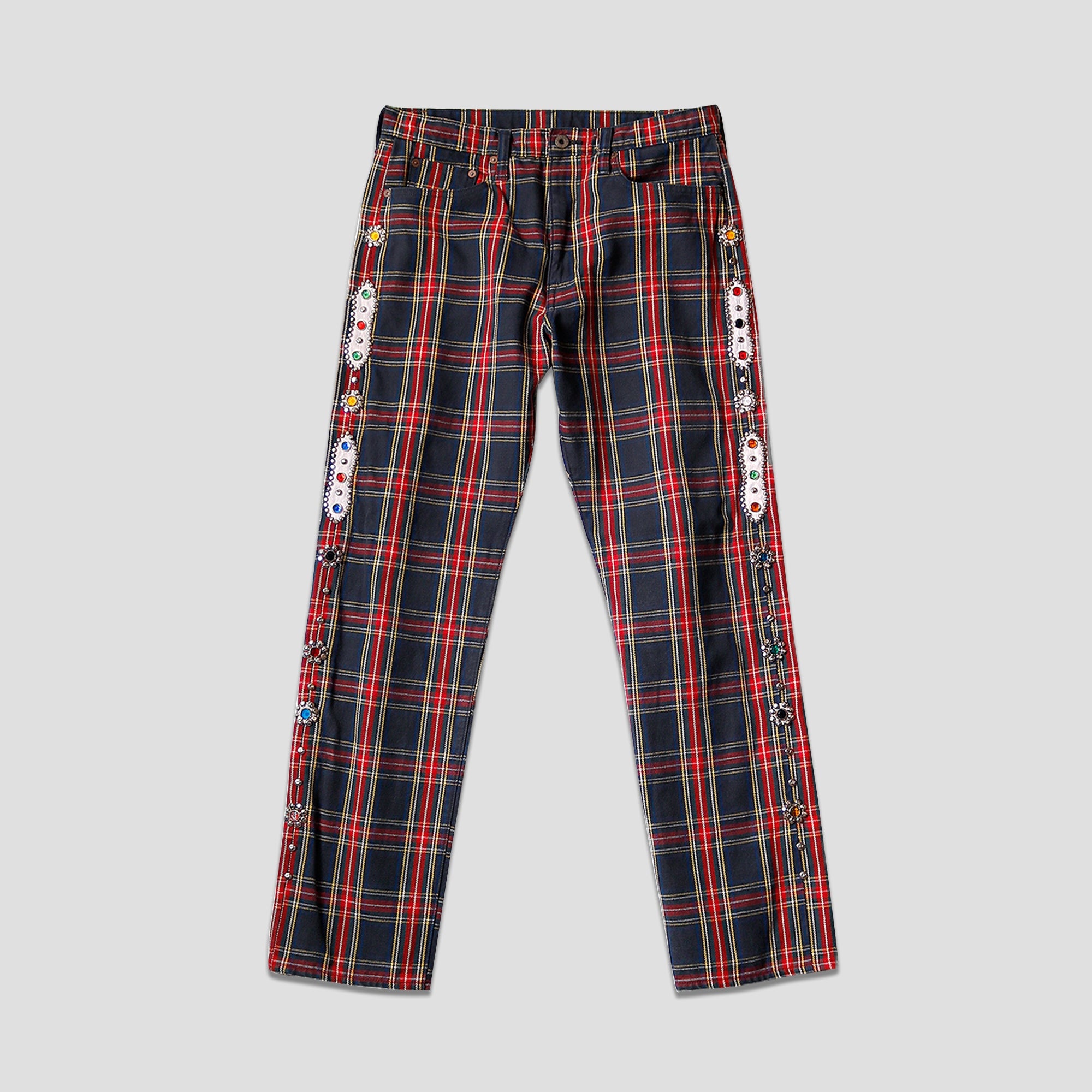 11oz TARTAN CHECK 5P MONKEY CISCO JEANS (STUDS REMAKE) - RED - 1