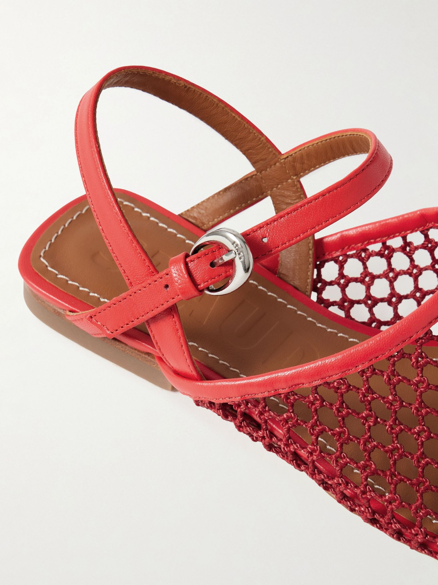 Rete leather-trimmed crocheted slingback flats Red - 4