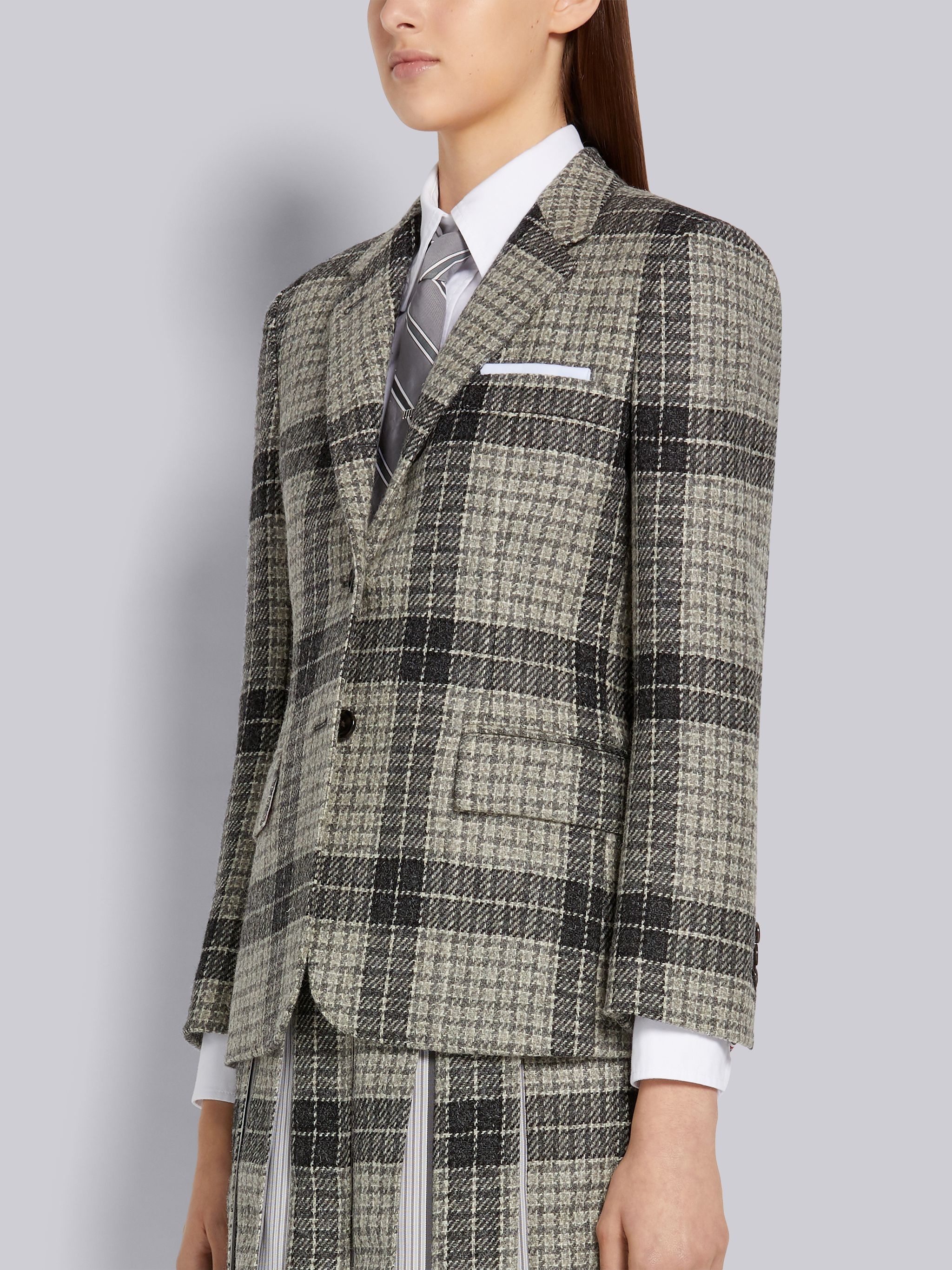 Medium Grey Grid Windowpane Check British Wool Classic Sport Coat - 2