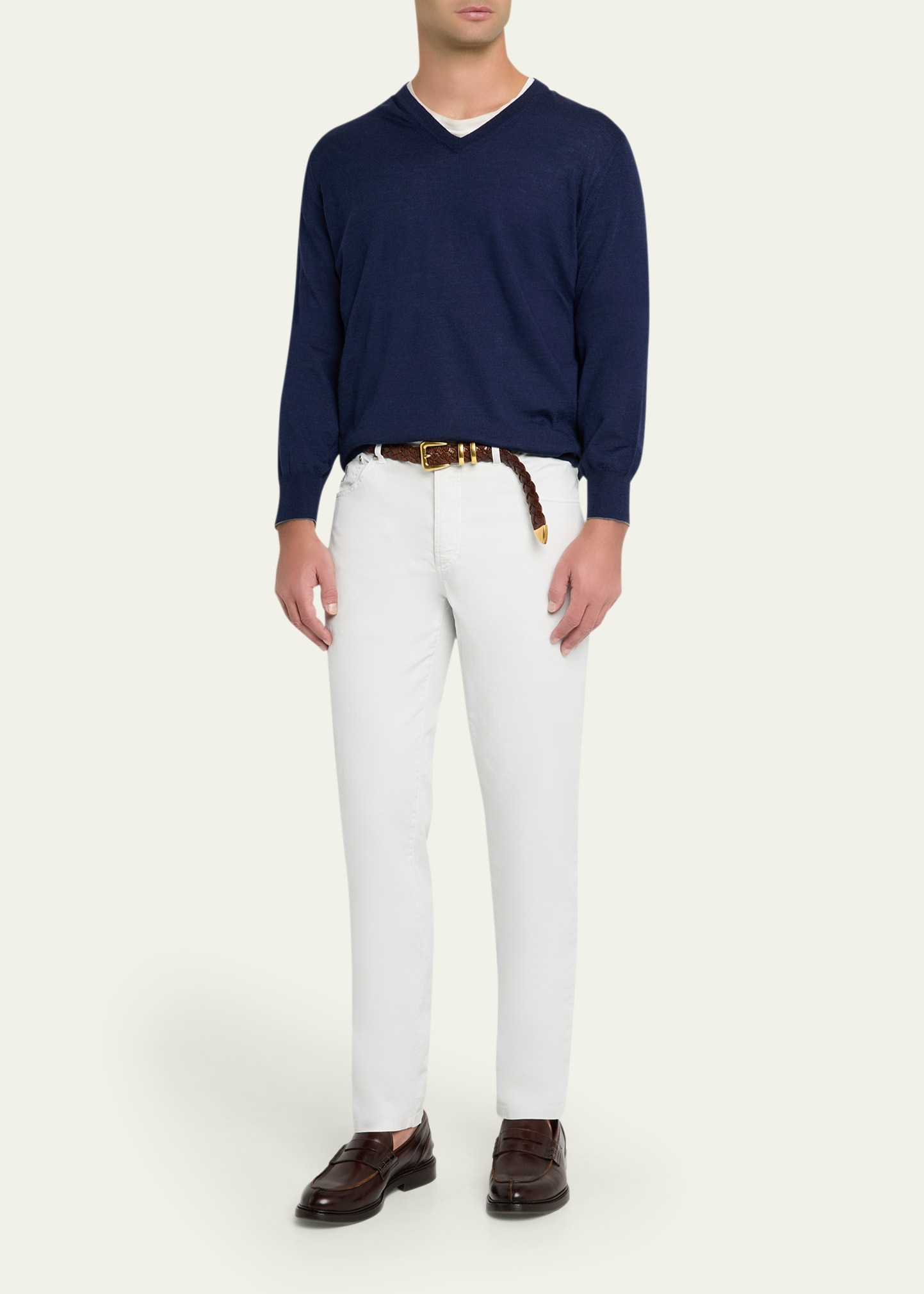 Men's Fine Gauge Wool and Cashmere V-Neck Sweater - 2