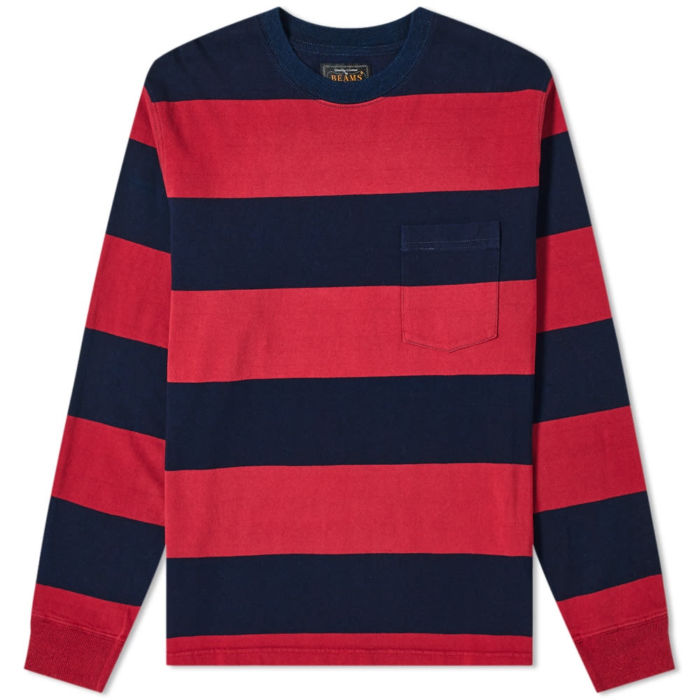 Beams Plus Long Sleeve Stripe Pocket Tee - 1