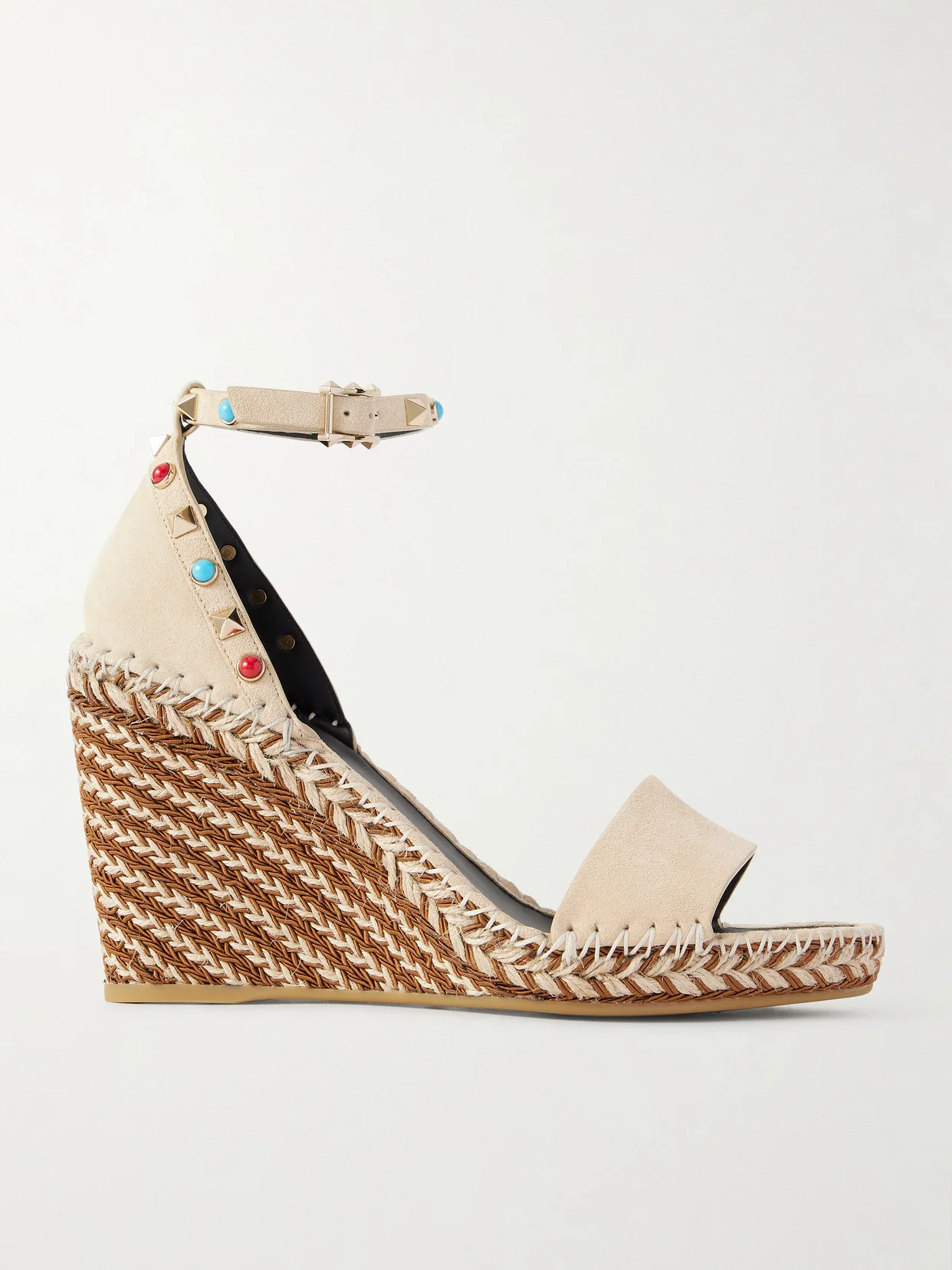Rockstud 105 Bead-embellished Suede Espadrille Wedge Sandals - 1