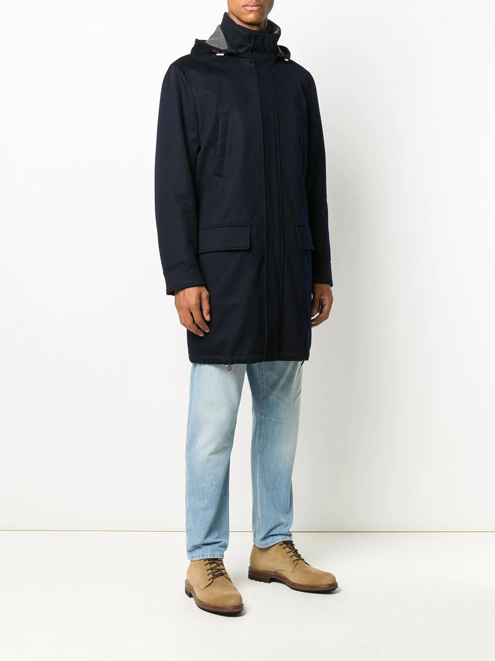 hooded mid-length coat - 3