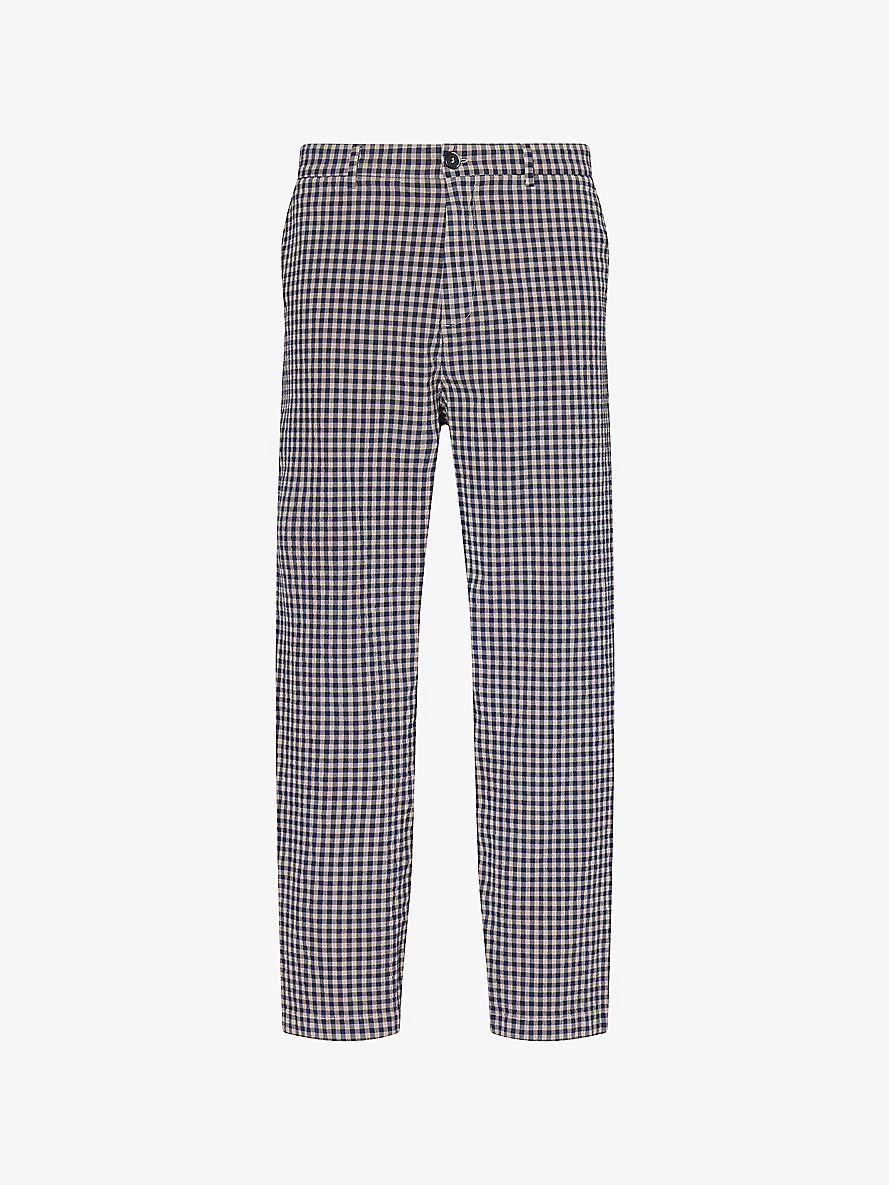 Check-Print Straight-Leg Cotton Trousers - 1