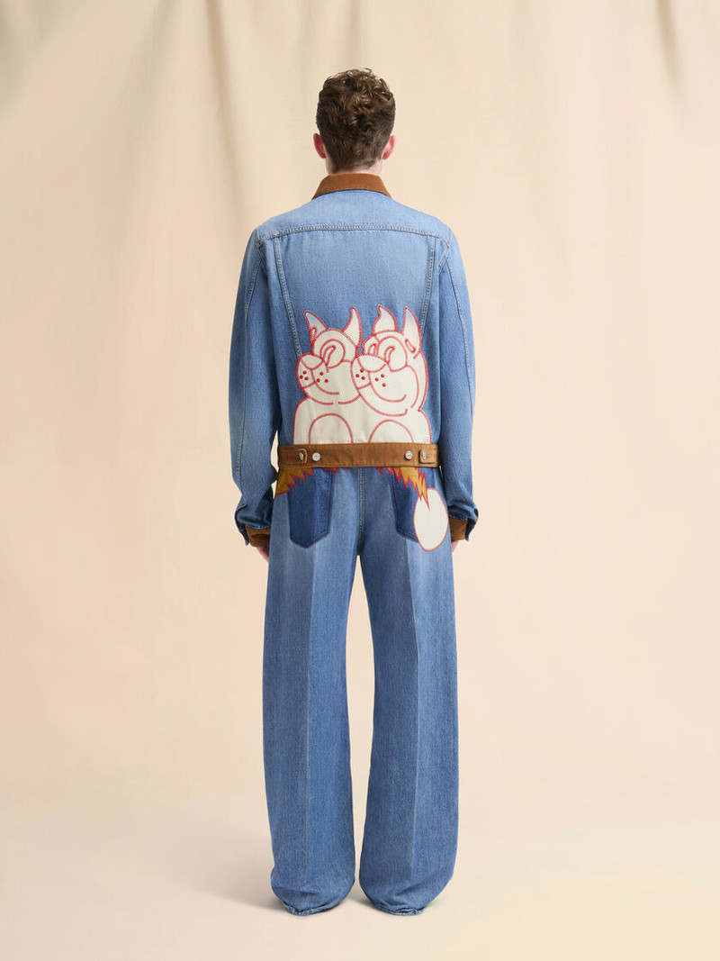 BLUE DENIM TRUCKER JACKET WITH PATCH ON BACK 3