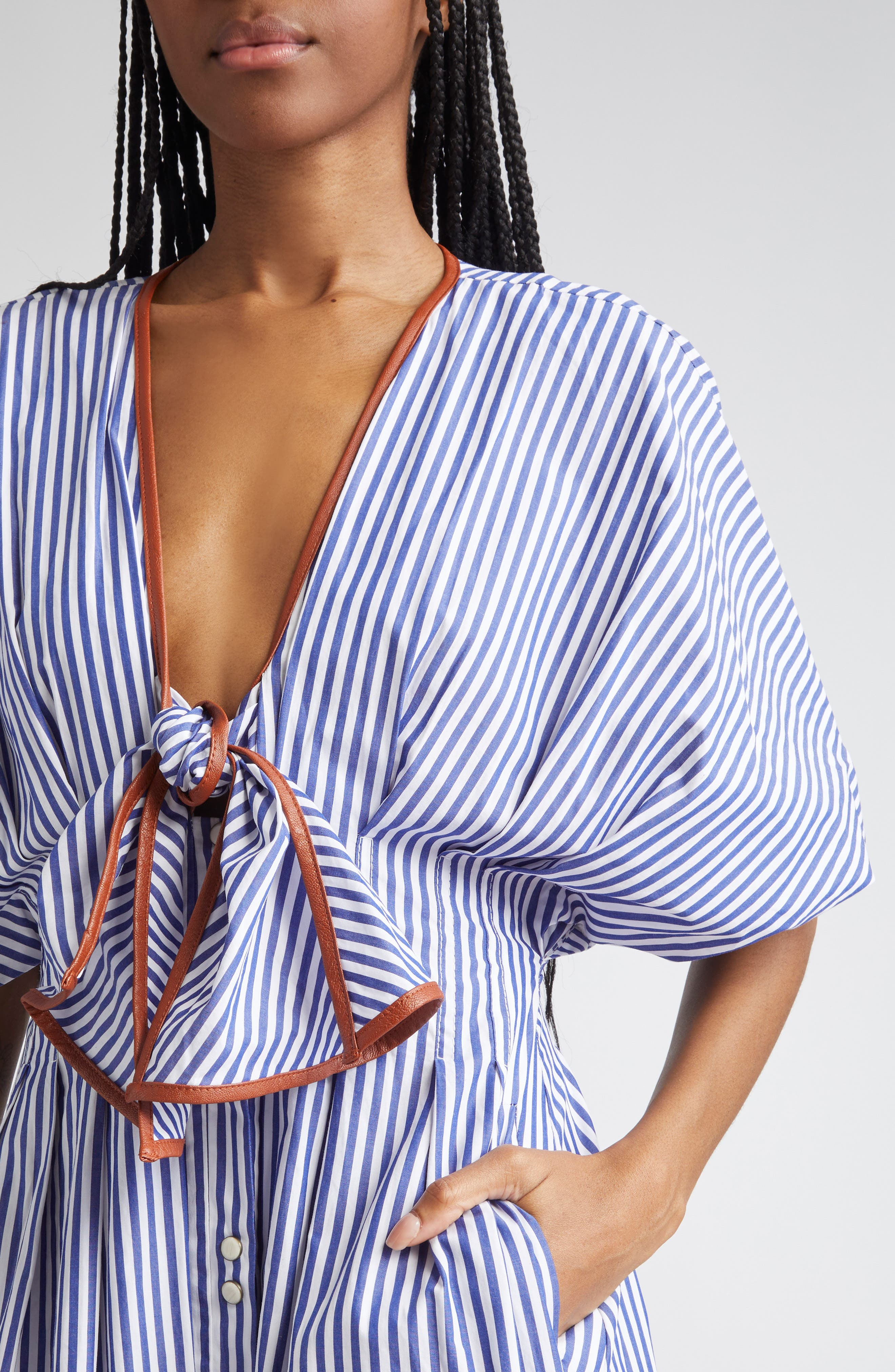 Johanna Ortiz Endless Spring Tie Front Cotton Dress in Off White /Blue at Nordstrom - 4