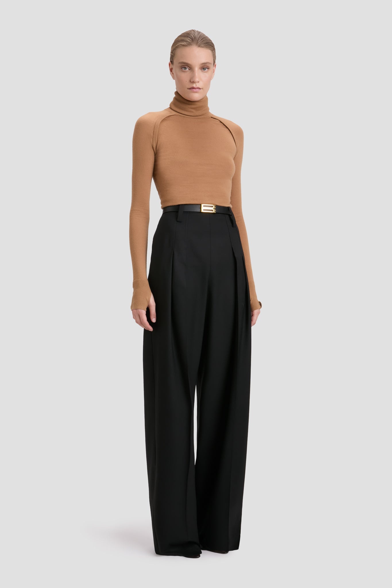 High Neck Top In Dark Camel - 3