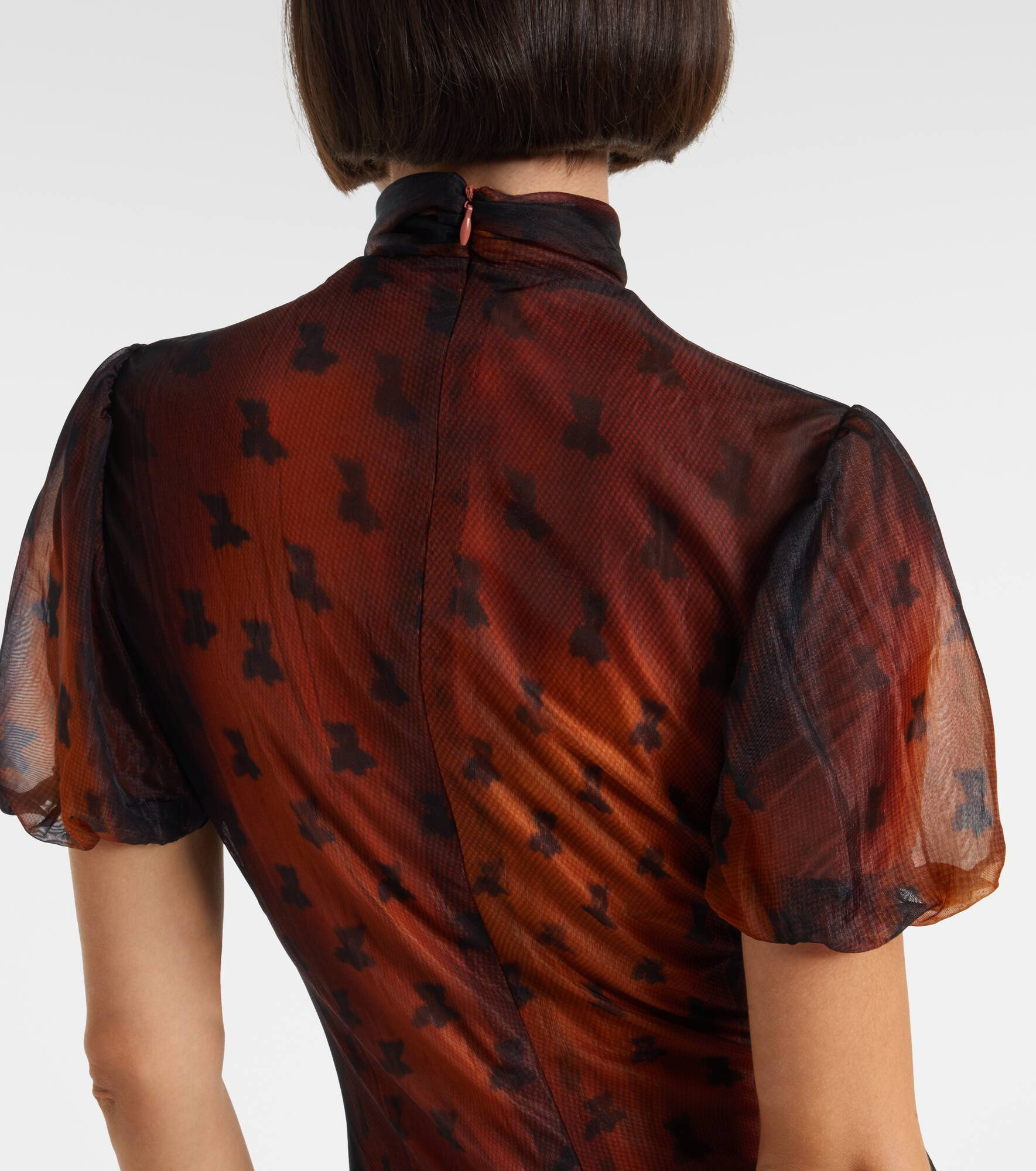 Bow-detail printed sheer midi dress - 6