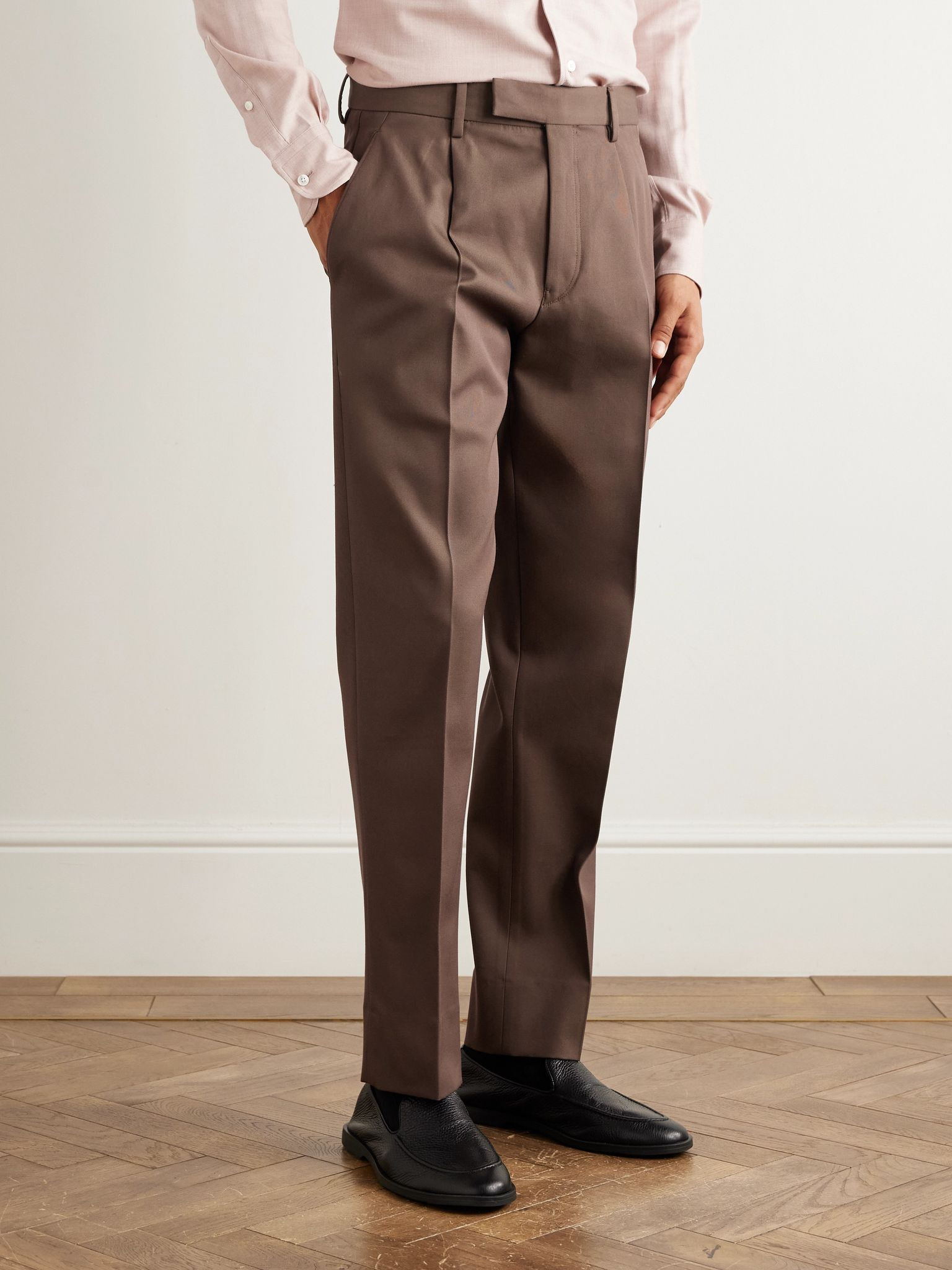 Straight-Leg Cotton and Wool-Blend Trousers Brown - 3