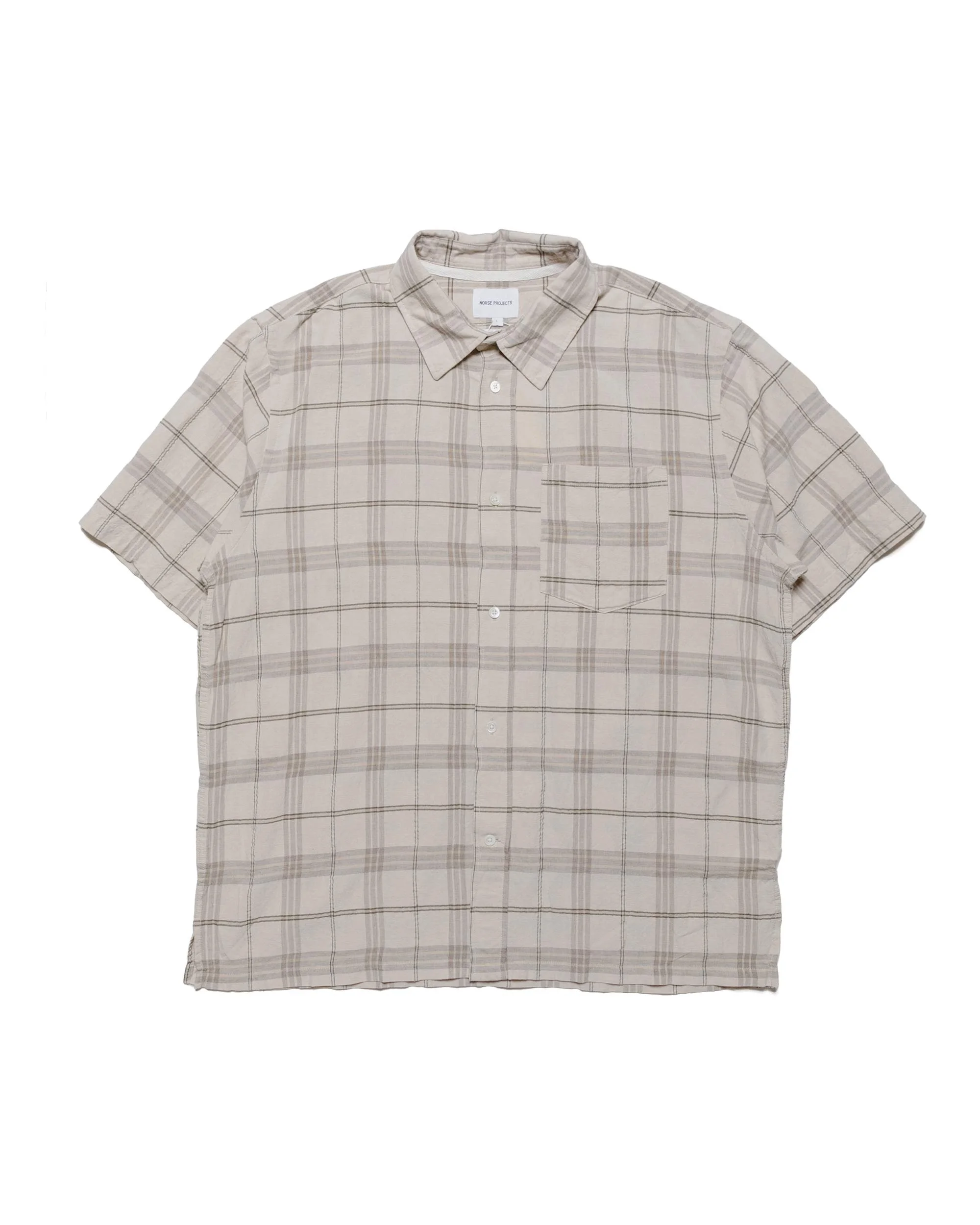 Ivan Relaxed Textured Check SS Shirt Oatmeal - 1