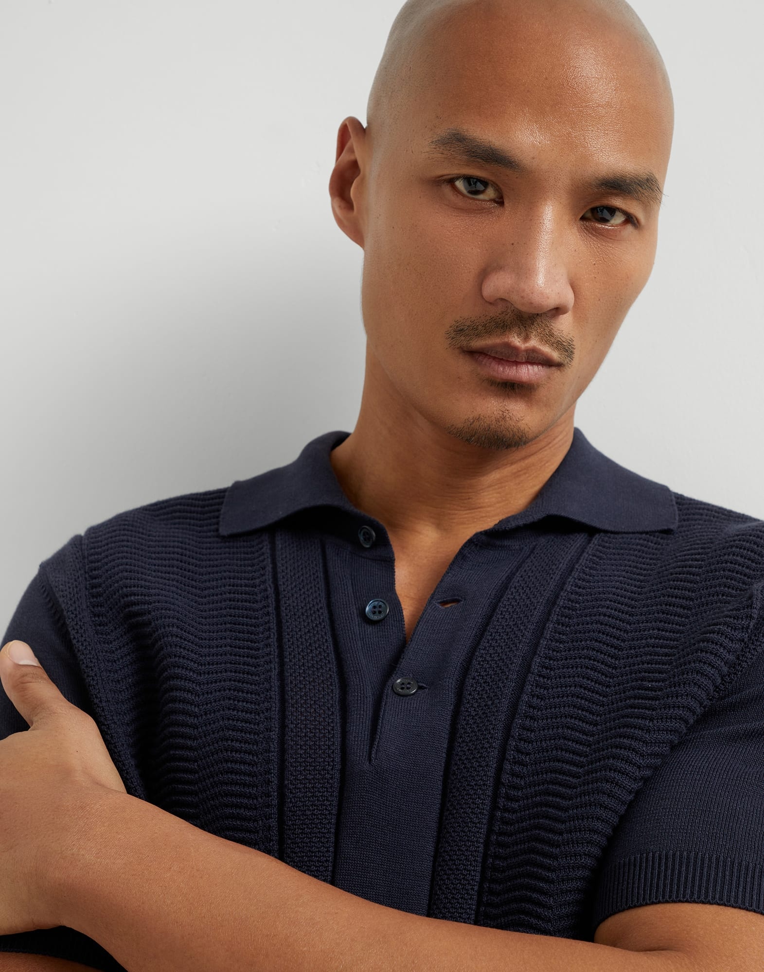 Cotton knit polo with jacquard stripes - 3