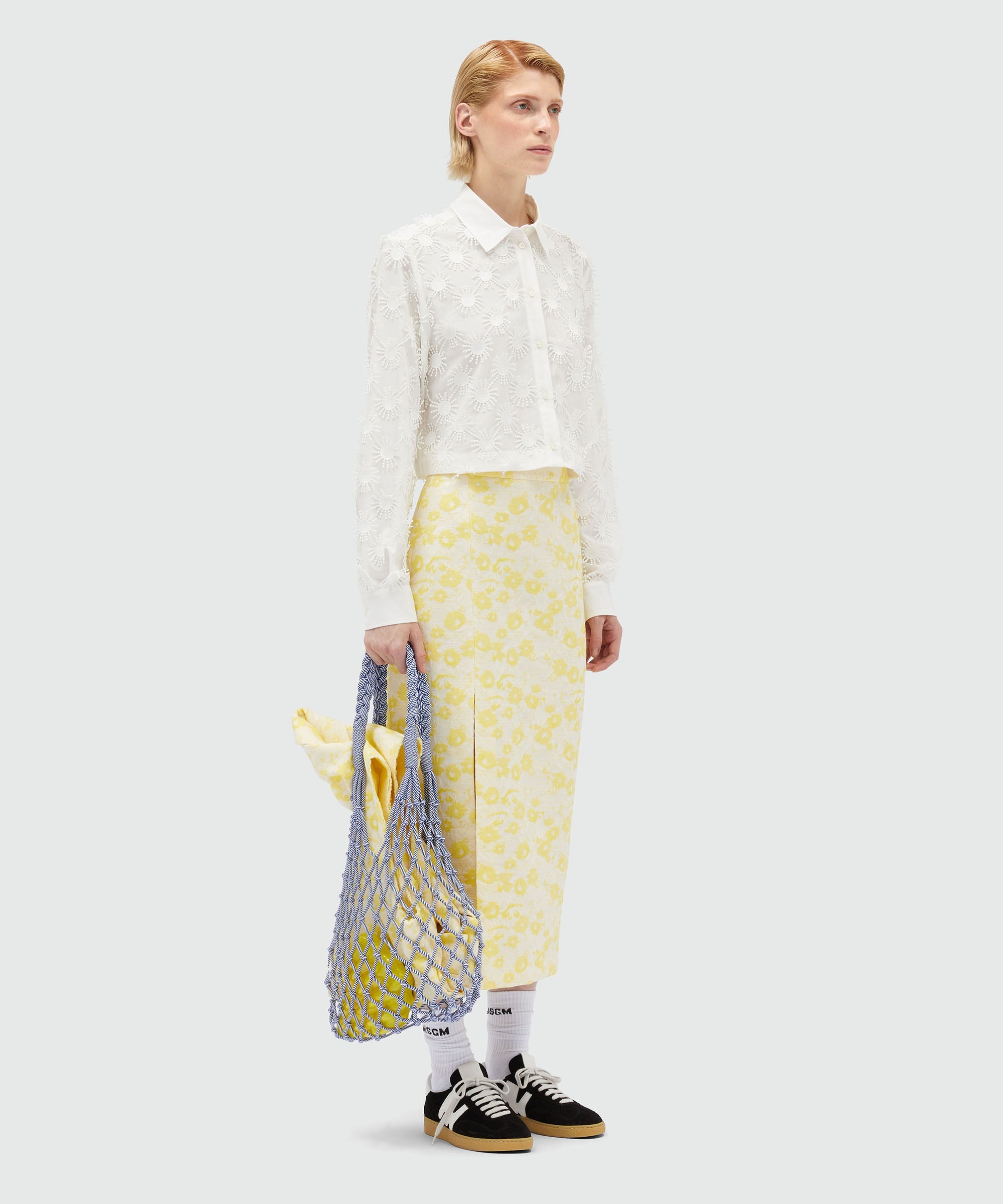 Midi skirt with jacquard floral pattern - 4