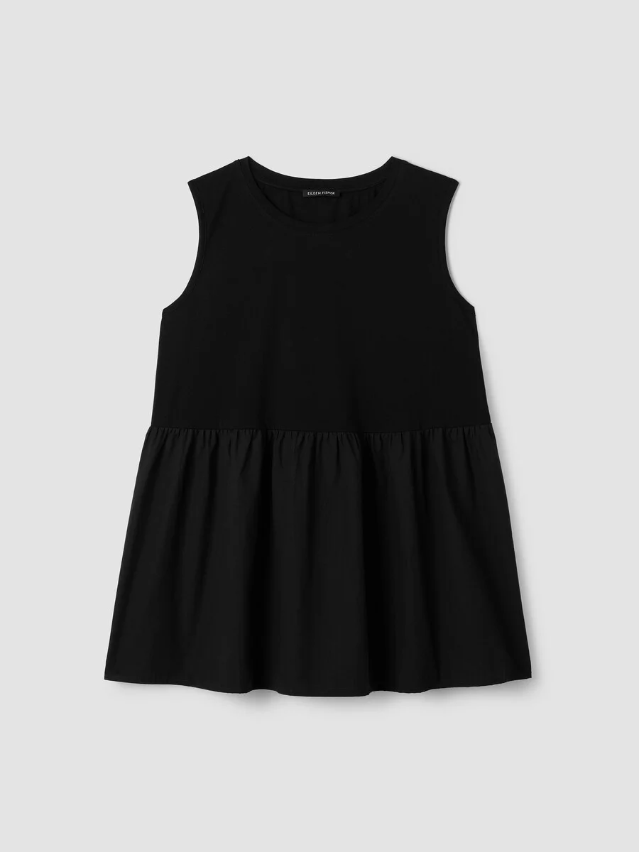 Organic Cotton Poplin Round Neck Long Top - 1