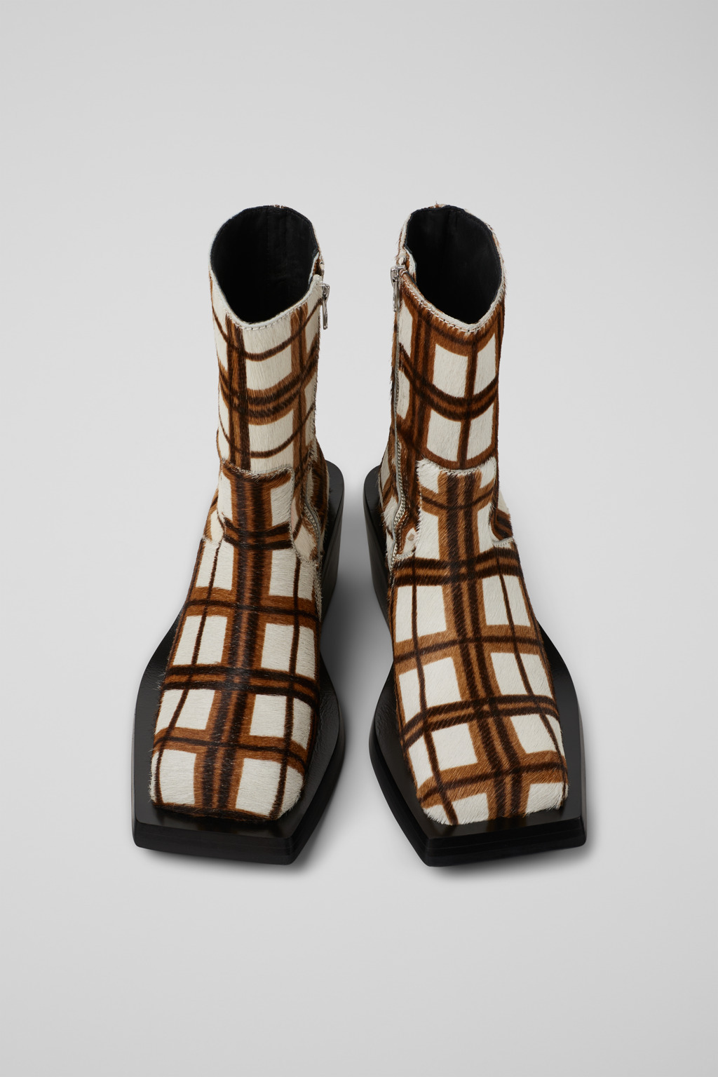 Cream-brown tartan hair-on-leather boots - 4