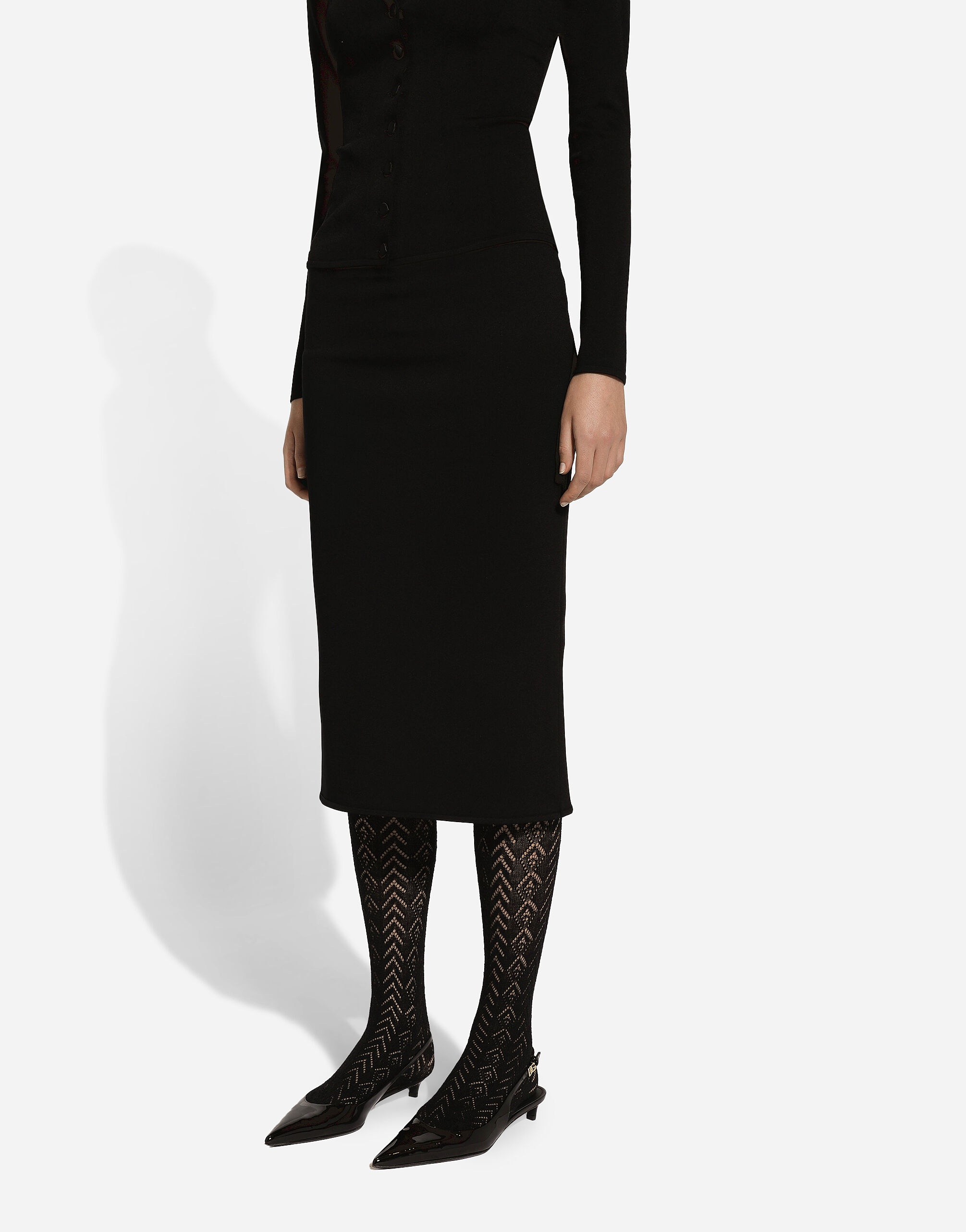 Stretch viscose knit pencil skirt with DG logo - 4