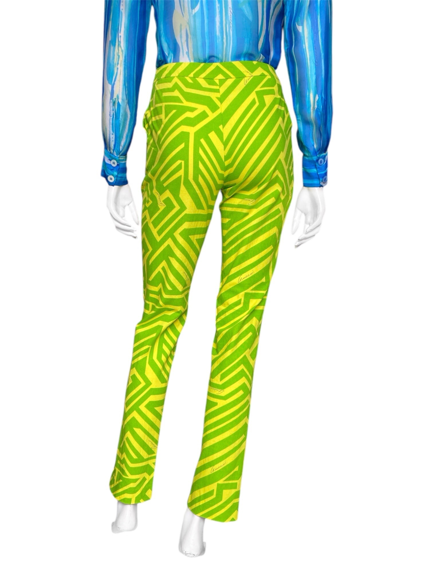 Gucci Spring 1996 Tom Ford Green Geometric Print Denim Trousers Pants 38 - 15