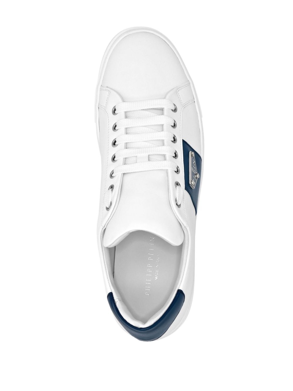 logo-plaque leather sneakers - 3