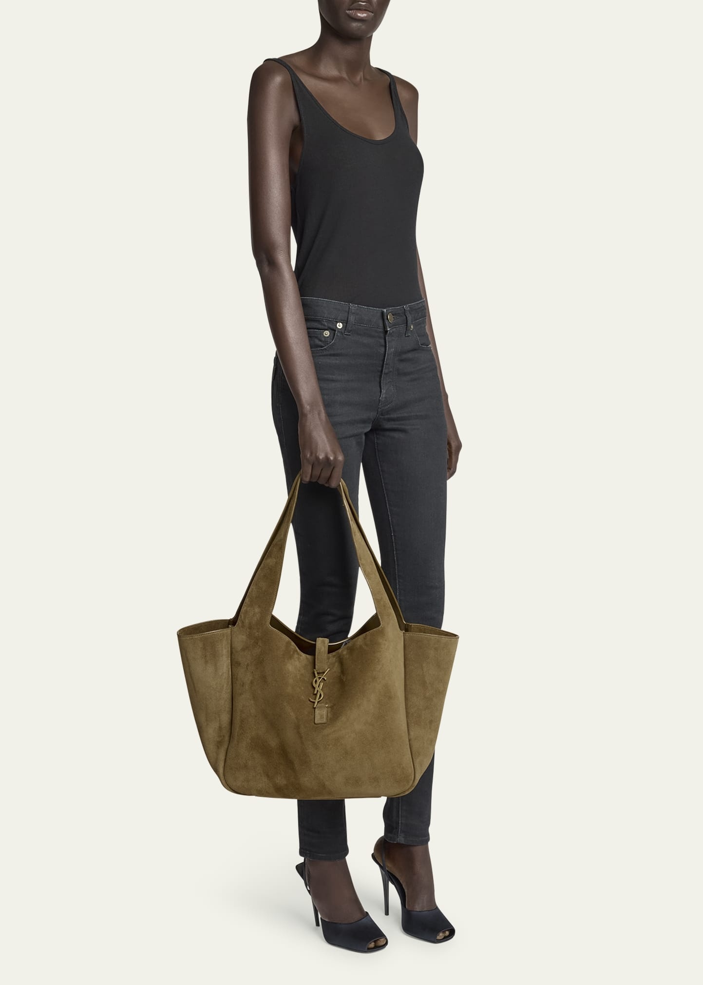 SAINT LAURENT Bea YSL Cabas Tote Bag in Suede