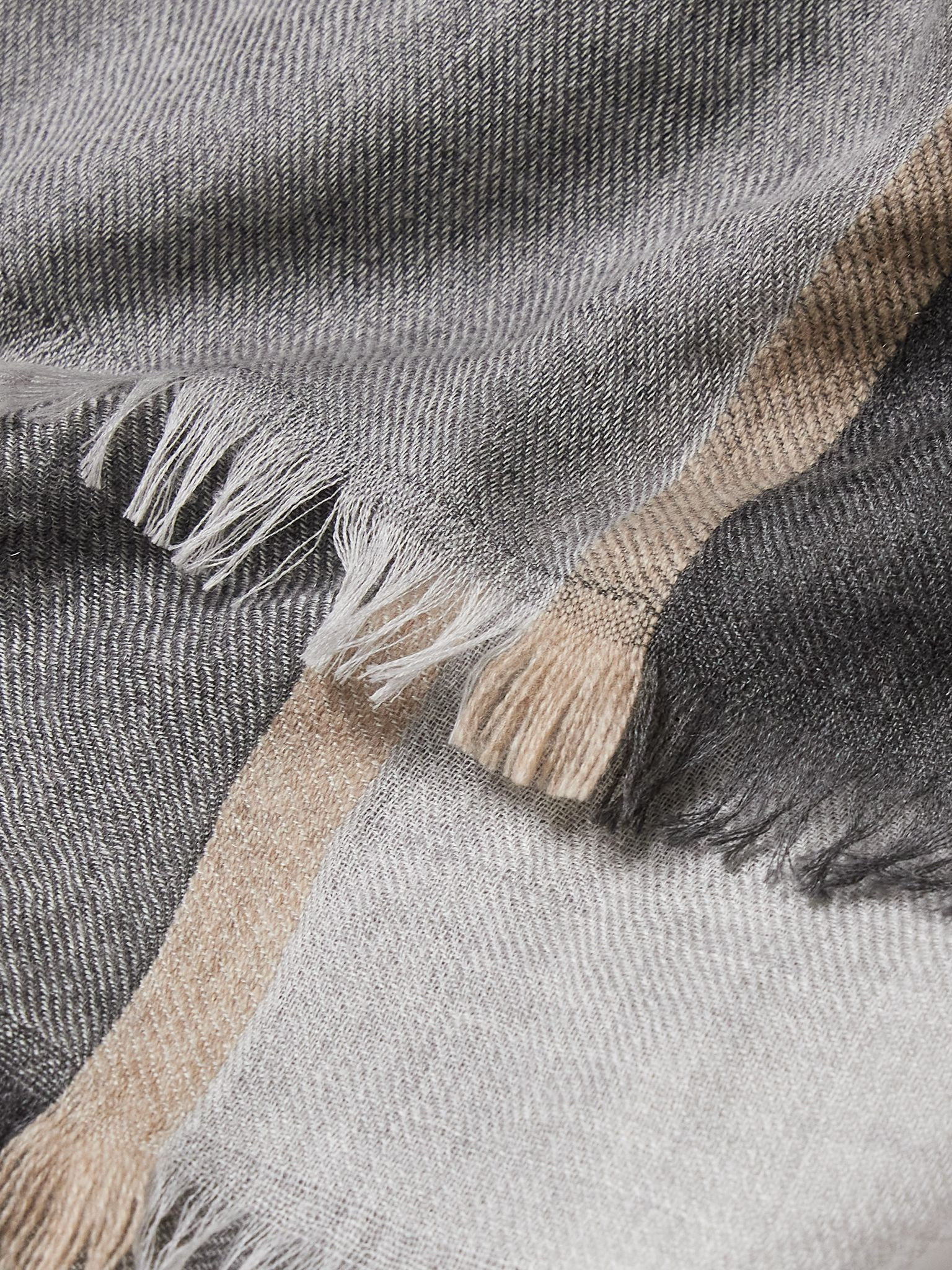 Fringed Striped Cashmere and Silk-Blend Scarf Gray - 3